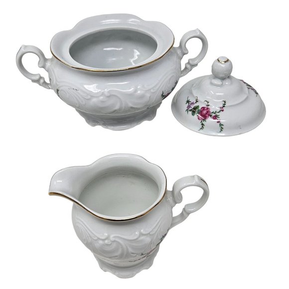 Vintage Wawel Royal Vienna Collection Sugar Bowl with Lid & Creamer White Floral - Picture 3 of 16